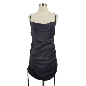 WAYF Women's Leola Cowl Ruched Minidress In Black Satin Size S NWT